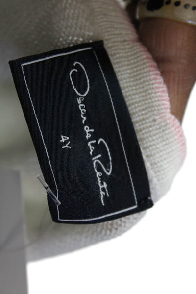 Oscar de la Renta Childrens Girls Button Down Cardigan Sweater White Pink Size 4