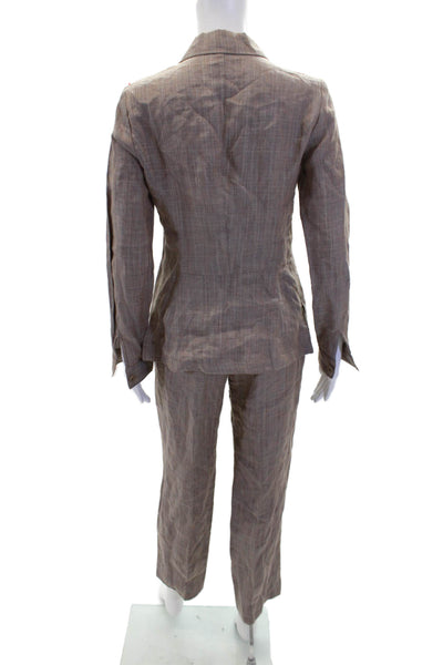 Zanella Womens Linen Slim Leg Cami Pant Suit Brown Size 4