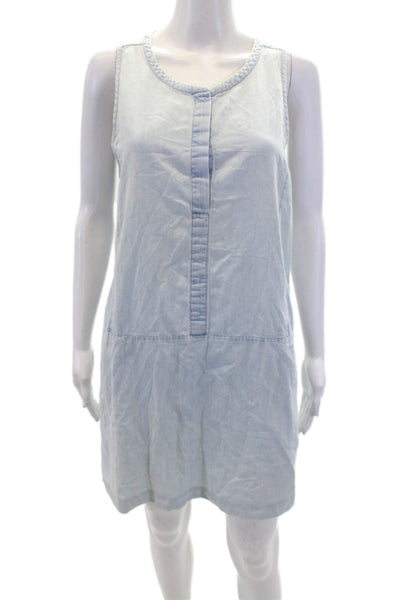 Everlane Womens Chambray Half Button Down Sleeveless Dress Blue Size Small