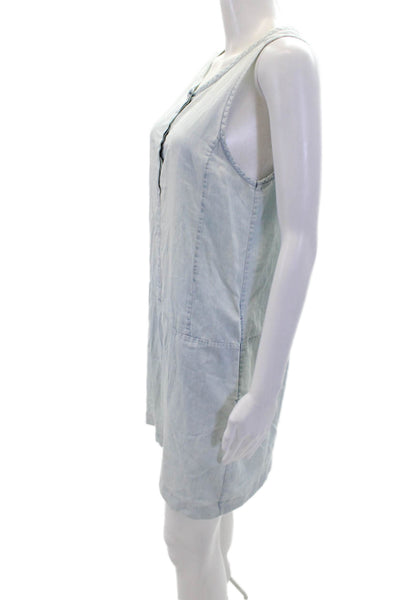 Everlane Womens Chambray Half Button Down Sleeveless Dress Blue Size Small