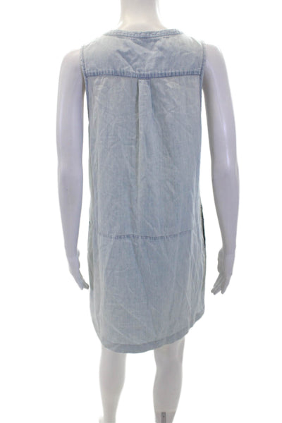 Everlane Womens Chambray Half Button Down Sleeveless Dress Blue Size Small