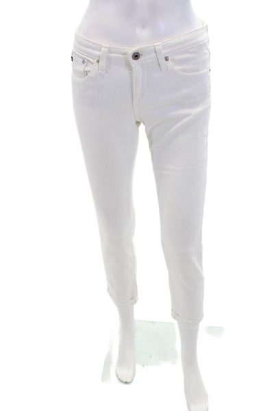 AG Adriano Goldschmied Womens The Stevie Roll Up Jeans White Cotton Size 26