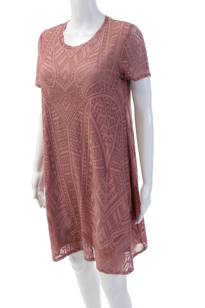 BCBGMAXAZRIA Womens Printed Crew Neck Short Sleeve Lined Dress Pink Size S