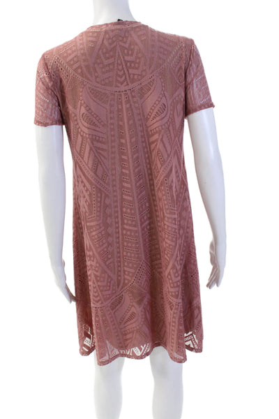 BCBGMAXAZRIA Womens Printed Crew Neck Short Sleeve Lined Dress Pink Size S