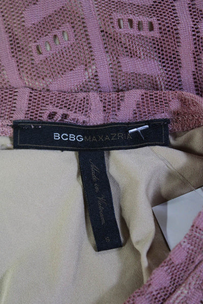 BCBGMAXAZRIA Womens Printed Crew Neck Short Sleeve Lined Dress Pink Size S