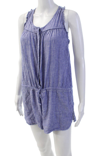Rails Womens Linen Striped V-neck Tie Waist Sleeveless Lined Romper Blue Size M
