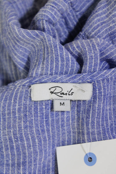 Rails Womens Linen Striped V-neck Tie Waist Sleeveless Lined Romper Blue Size M