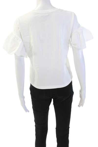 Intermix Womens Cotton Ruffle Short Sleeve Crew Neck Blouse Top White Size M