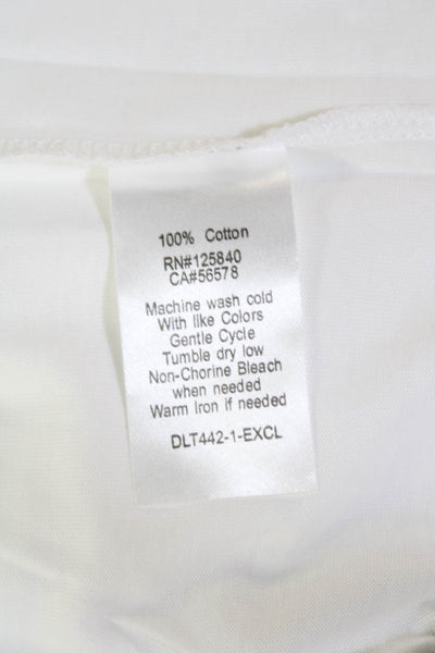 Intermix Womens Cotton Ruffle Short Sleeve Crew Neck Blouse Top White Size M
