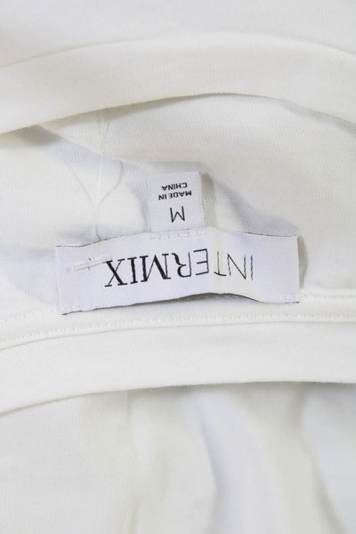 Intermix Womens Cotton Ruffle Short Sleeve Crew Neck Blouse Top White Size M