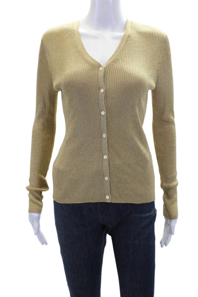 Lauren Ralph Lauren Womens Metallic Long Sleeve Buttoned Blouse Gold Size S