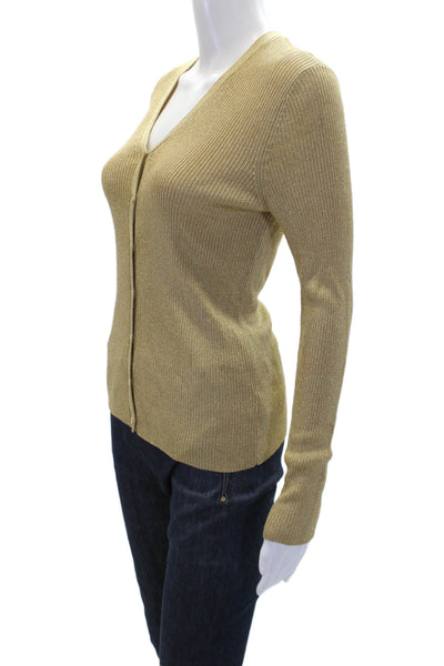 Lauren Ralph Lauren Womens Metallic Long Sleeve Buttoned Blouse Gold Size S