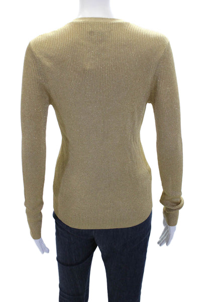 Lauren Ralph Lauren Womens Metallic Long Sleeve Buttoned Blouse Gold Size S