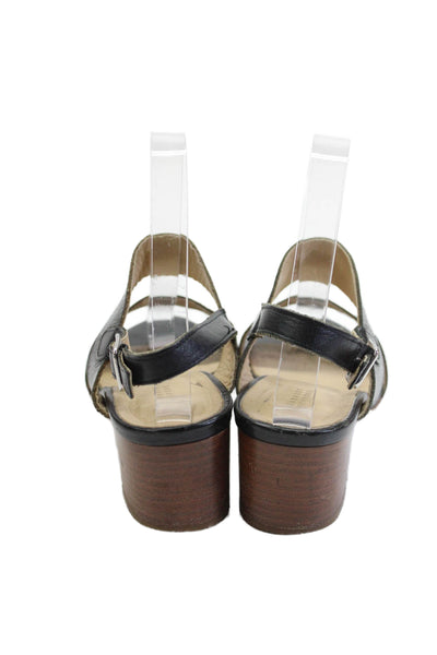 Barneys New York Womens Leather Ankle Strap Heels Sandals Shoes Black Size 7