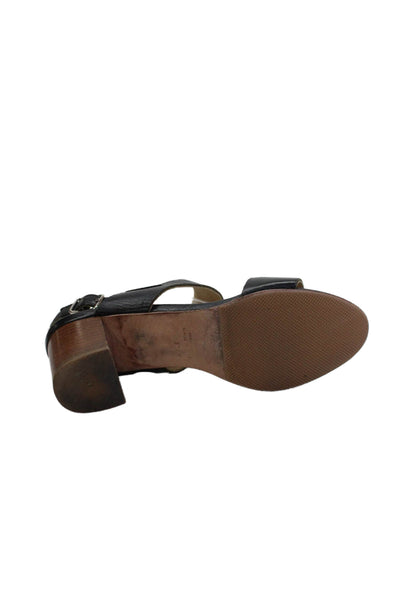 Barneys New York Womens Leather Ankle Strap Heels Sandals Shoes Black Size 7