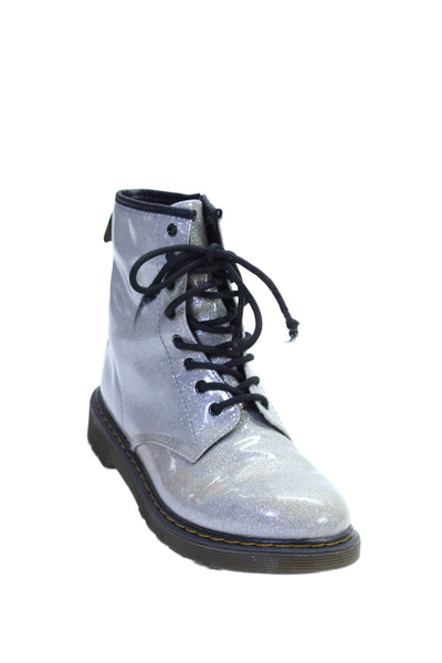 Dr. Martens Womens Lace Up Combat Ankle Boots Silver Metallic Size 5 Medium