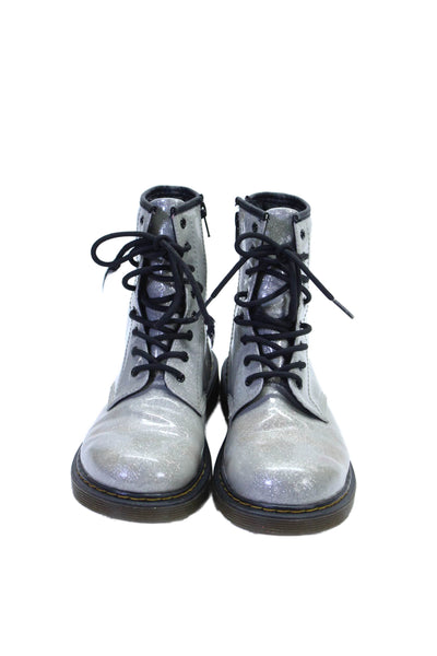 Dr. Martens Womens Lace Up Combat Ankle Boots Silver Metallic Size 5 Medium