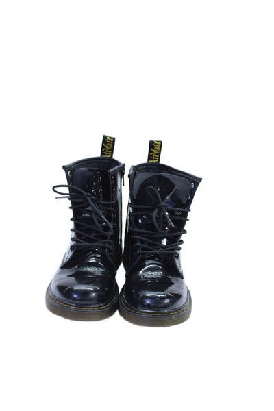 Dr. Martens Womens Patent Leather Lace Up Combat Ankle Boots Black Size 4 Medium