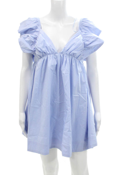 Day + Moon Womens Cotton Open Back Empire Waist Mini Dress Light Blue Size S