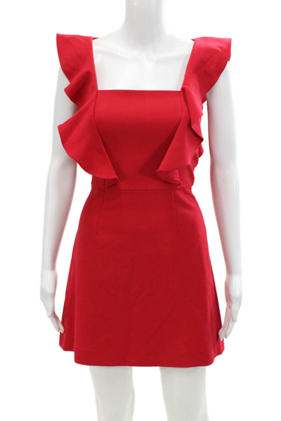 French Connection Womens Square Neckline Sleeveless Zipped Mini Dress Red Size 0