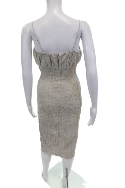 J Crew Womens Linen Smocked Sleeveless Bodycon Midi Dress Beige Size 2