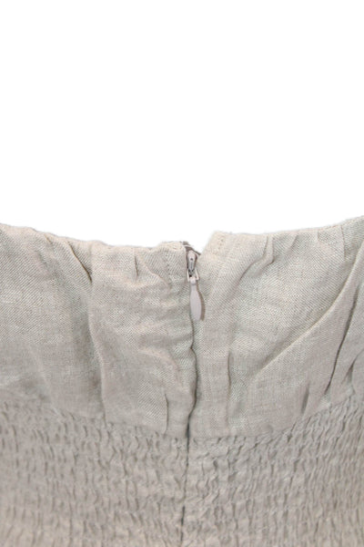 J Crew Womens Linen Smocked Sleeveless Bodycon Midi Dress Beige Size 2