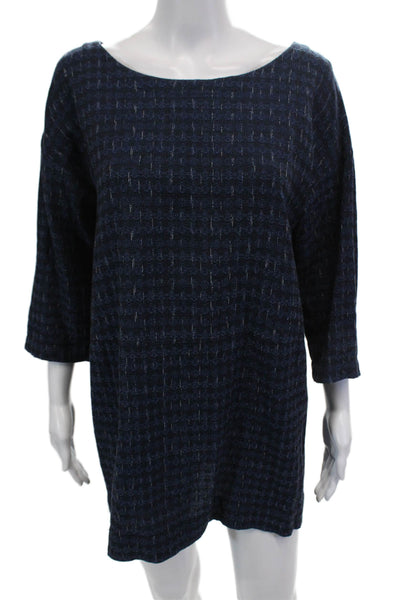 Eileen Fisher Womens 3/4 Sleeve Pullover Casual Mini Dress Blue Size S