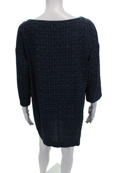 Eileen Fisher Womens 3/4 Sleeve Pullover Casual Mini Dress Blue Size S