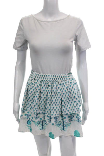 Ro's Garden Womens Cotton Floral Tiered Stretch Mini Skirt White Size S