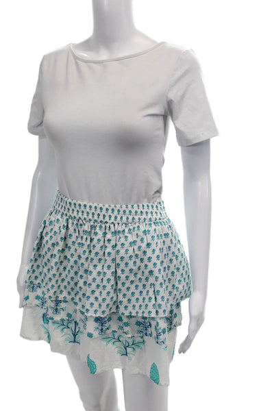 Ro's Garden Womens Cotton Floral Tiered Stretch Mini Skirt White Size S