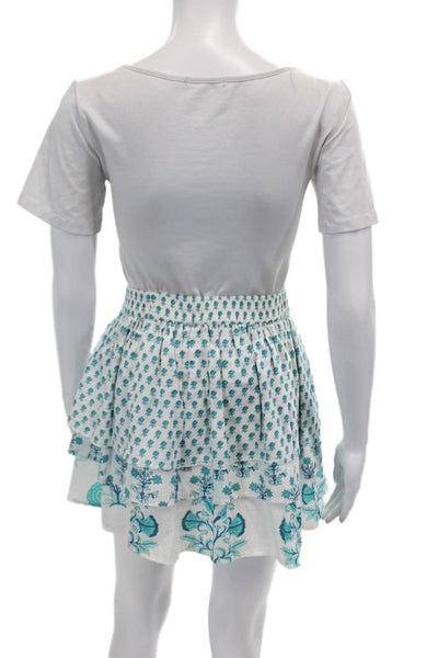Ro's Garden Womens Cotton Floral Tiered Stretch Mini Skirt White Size S