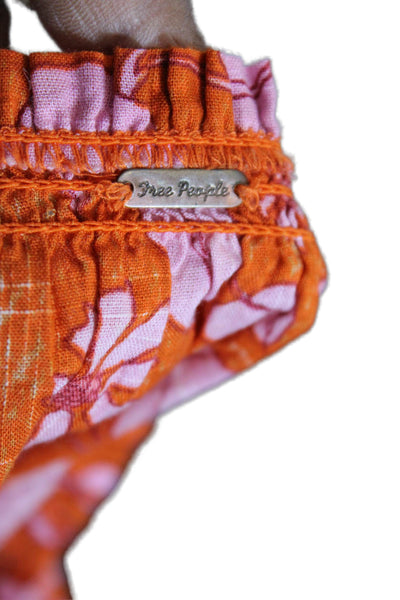 Free People Womens Cotton Floral Print Off The Shoulder Blouse Top Orange Size S