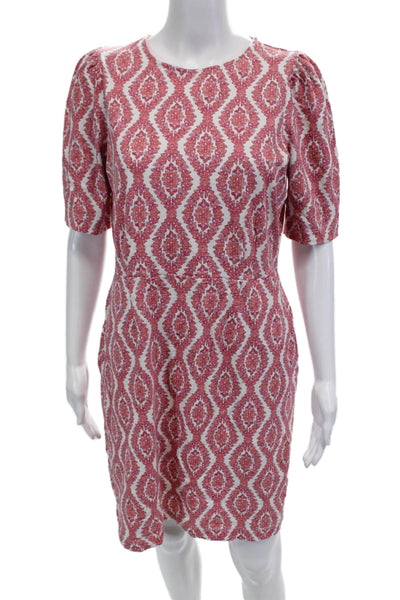 Boden Womens Cotton Abstract Print Round Neck Short Sleeve Dress Pink Size 10R