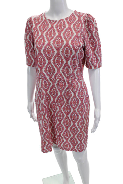 Boden Womens Cotton Abstract Print Round Neck Short Sleeve Dress Pink Size 10R
