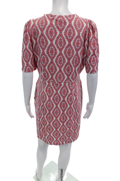Boden Womens Cotton Abstract Print Round Neck Short Sleeve Dress Pink Size 10R