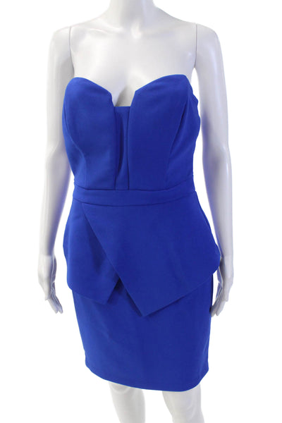 Adelyn Rae Womens Strapless Zip Back Lined Peplum Dress Blue Size Medium