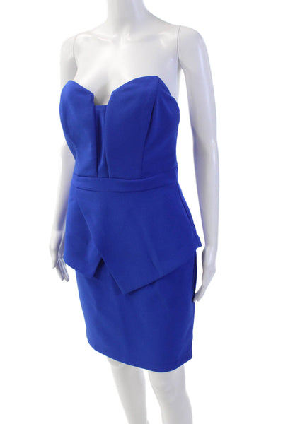 Adelyn Rae Womens Strapless Zip Back Lined Peplum Dress Blue Size Medium
