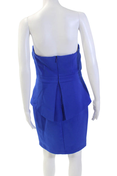 Adelyn Rae Womens Strapless Zip Back Lined Peplum Dress Blue Size Medium