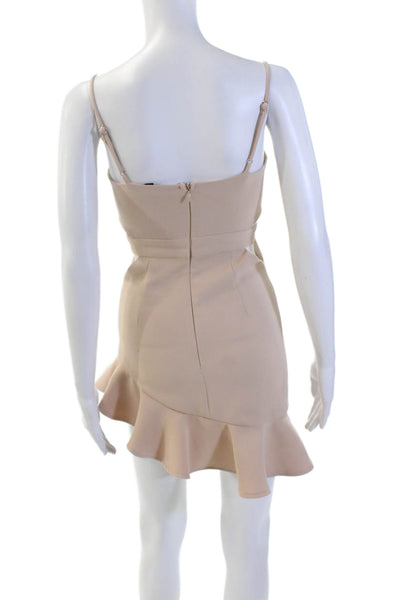 NBD Womens Cut Out V-Neck Ruffle Detail Sleeveless Shift Dress Beige Size XXS