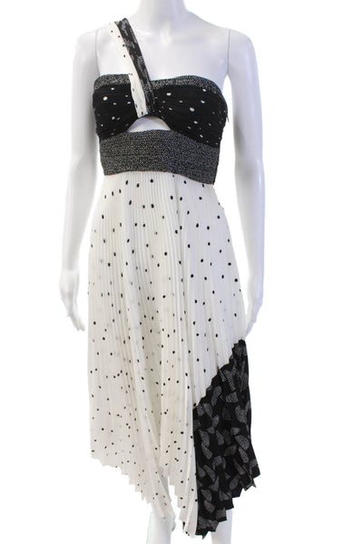 A.L.C. Womens Polka Dot Mixed Printed One Shoulder Dress White Black Size 2