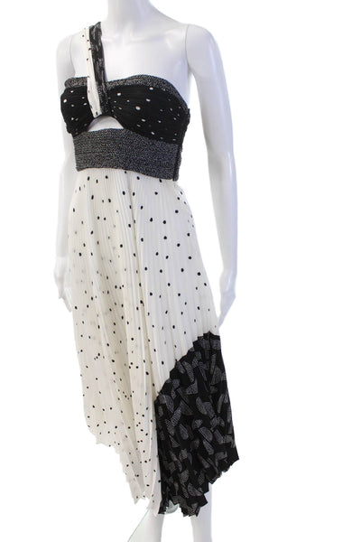 A.L.C. Womens Polka Dot Mixed Printed One Shoulder Dress White Black Size 2