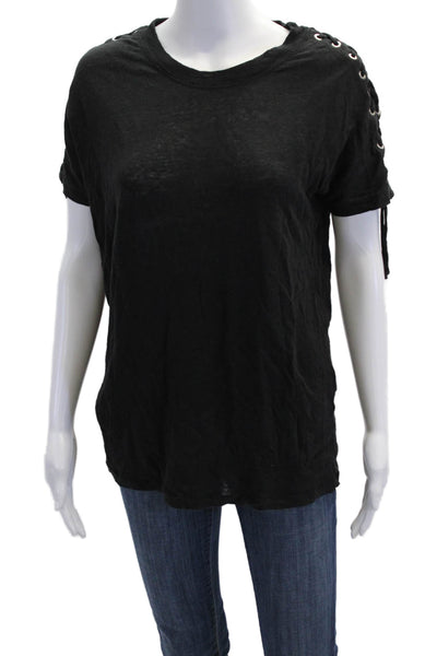 IRO Womens Linen Short Sleeve Lace Up Detail T Shirt Gray Size S