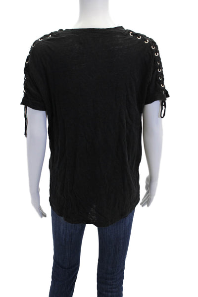 IRO Womens Linen Short Sleeve Lace Up Detail T Shirt Gray Size S
