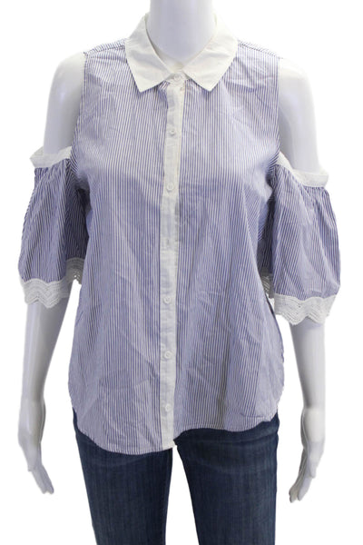 BB Dakota Womens Cotton Collar Cold Shoulder Buttoned Blouse Top Blue Size M