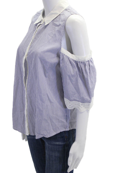 BB Dakota Womens Cotton Collar Cold Shoulder Buttoned Blouse Top Blue Size M