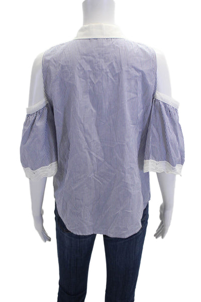 BB Dakota Womens Cotton Collar Cold Shoulder Buttoned Blouse Top Blue Size M