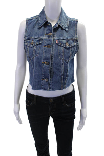Levis Womens Denim Button Down Vest Blouse Blue Cotton Size Extra Small