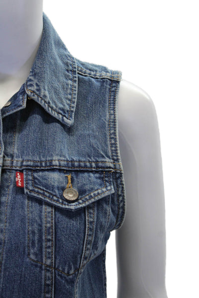 Levis Womens Denim Button Down Vest Blouse Blue Cotton Size Extra Small
