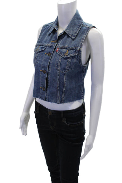 Levis Womens Denim Button Down Vest Blouse Blue Cotton Size Extra Small