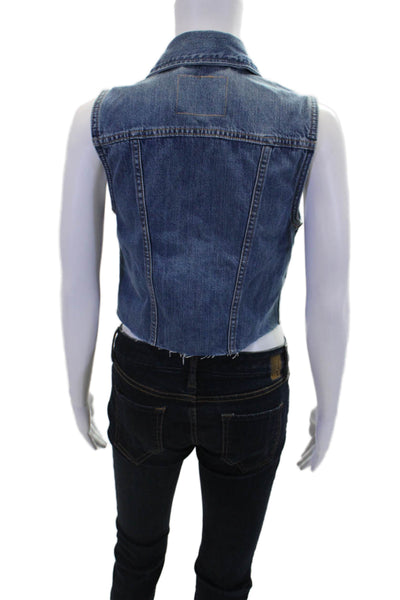 Levis Womens Denim Button Down Vest Blouse Blue Cotton Size Extra Small